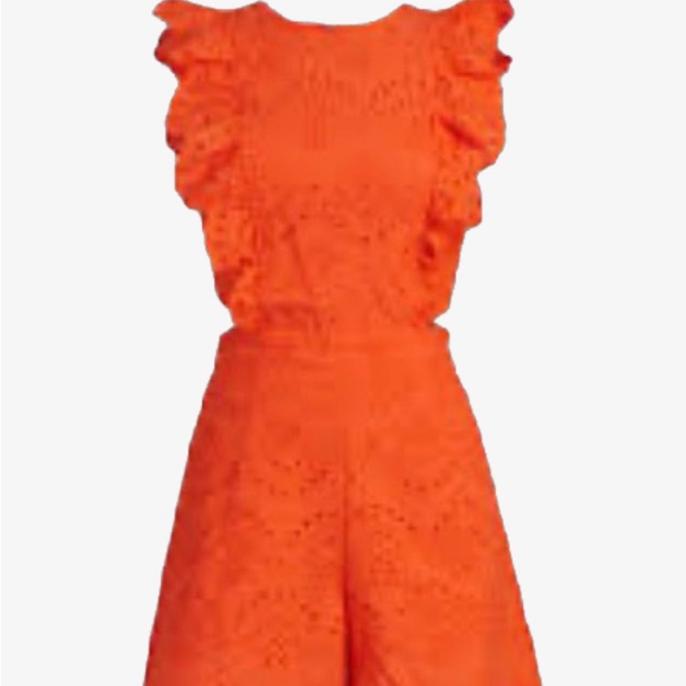 New York & Company Orange Ruffled Romper